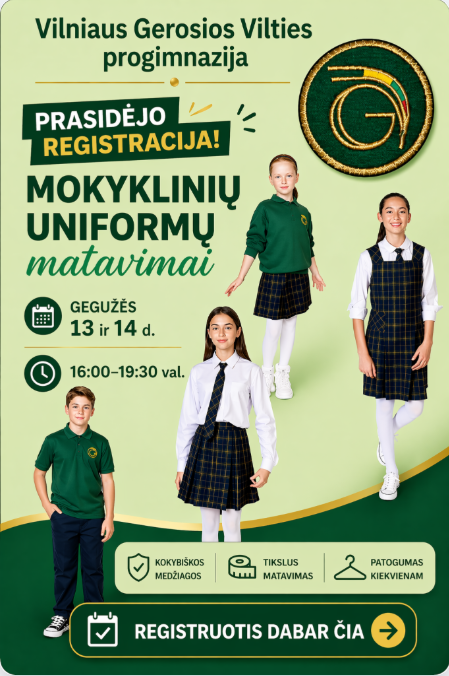 Mokyklinių uniformų matavimai 2026